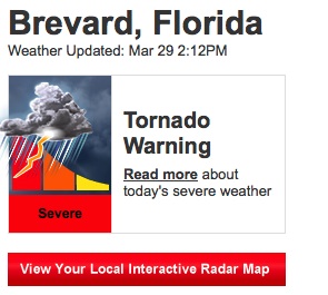 A Tornado Warning has been issued for Brevard, Florida until Sat Mar 29 3:15 PM ET